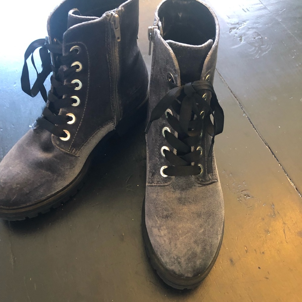 Mossimo Velvet Black/Gray Zip Side-Lace Up Combat Boot. SZ 6.5 - Picture 3 of 15